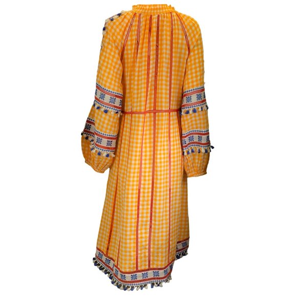 DODO BAR OR MUSTARD YELLOW EMBROIDERED GINGHAM PRINT ALEXA DRESS - Picture 3 of 6